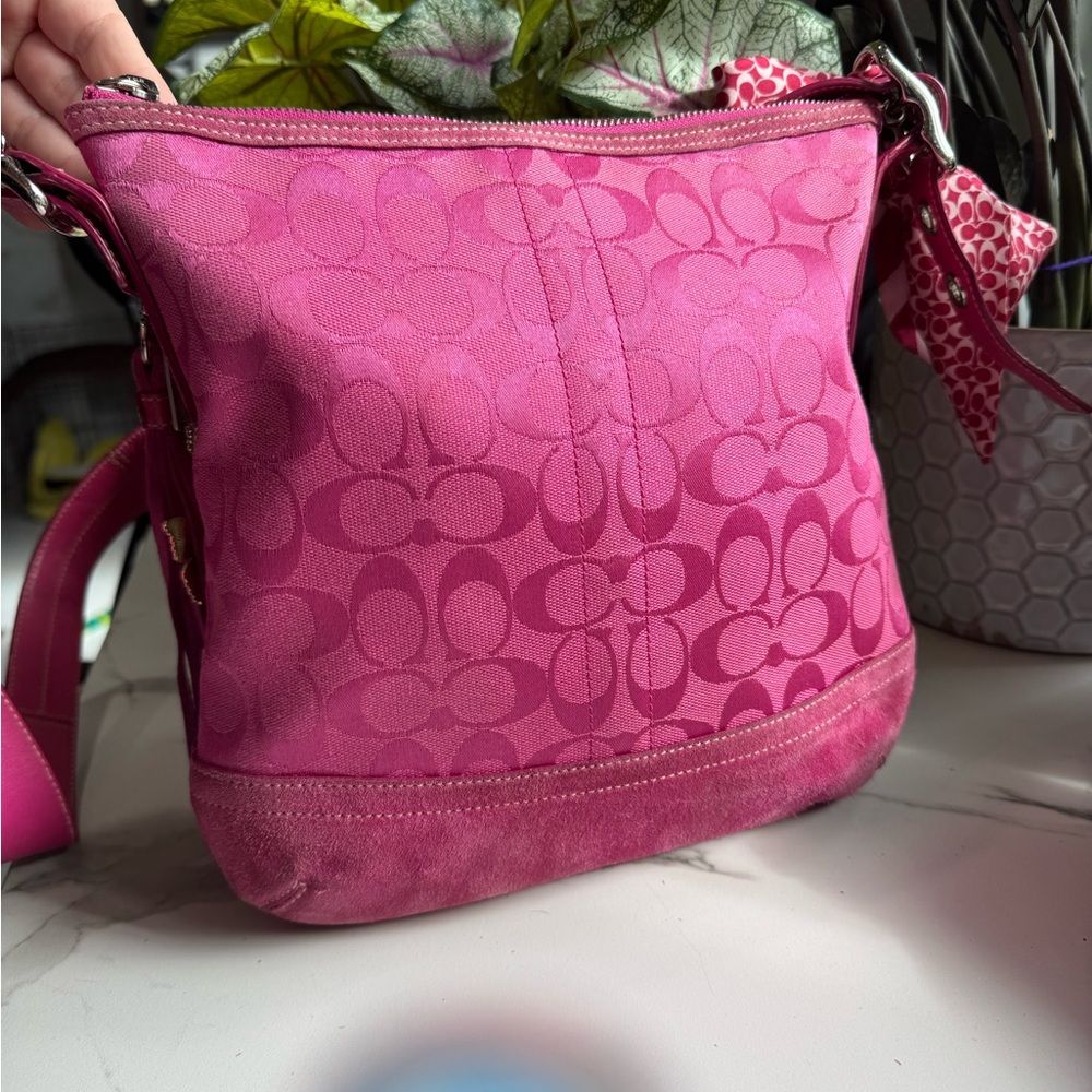 Coach Hot Pink Signature & Suede Bag #9362 - Picture 3 of 10